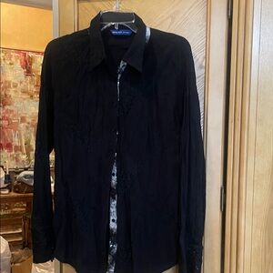 George Roth Los Angeles black embroidered and sequin blouse size large